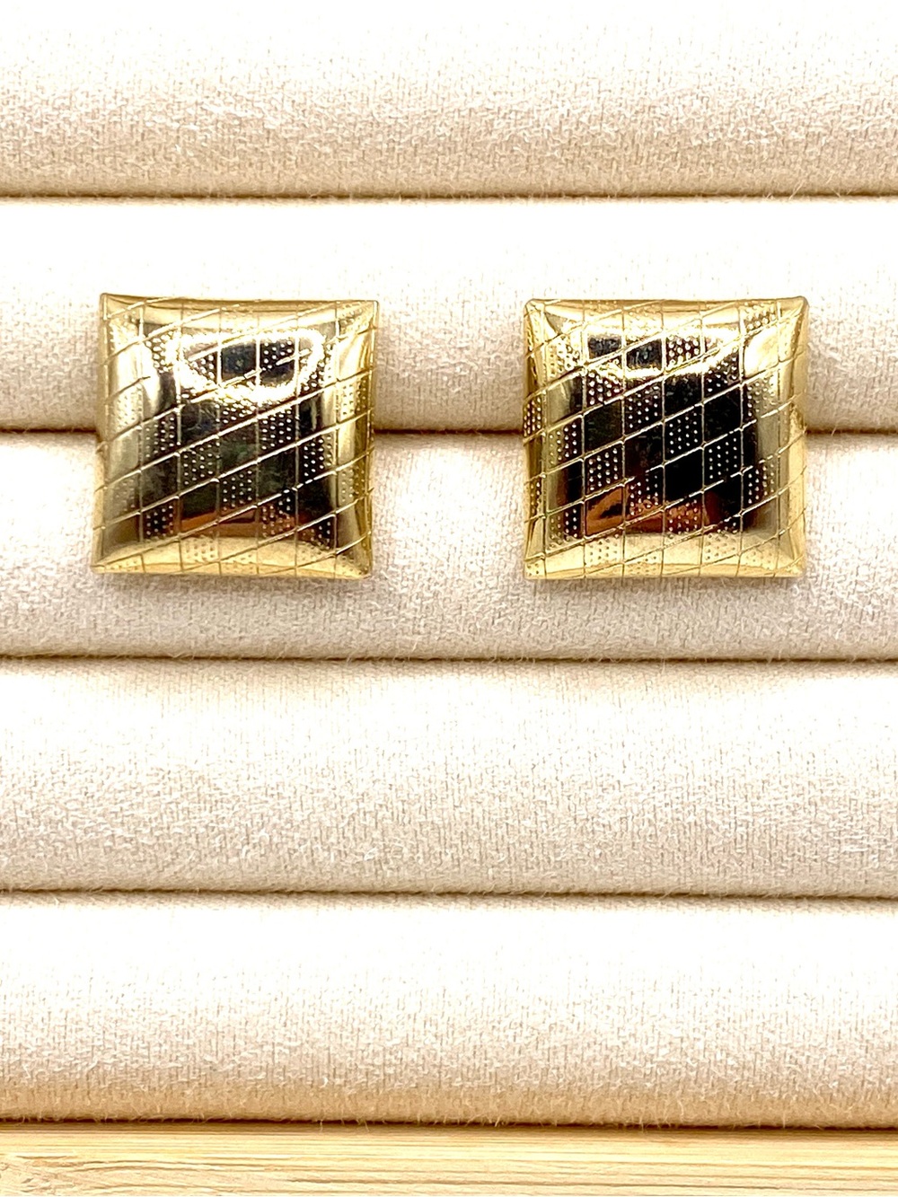 Vintage Gold Textured Square Stud Earrings